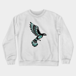 Teal Blue and Black Haida Spirit Flying Bird Crewneck Sweatshirt